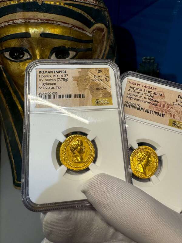 Roman Empire Tiberius "12 Caesar" 14-37AD NGC XF 5x3 18