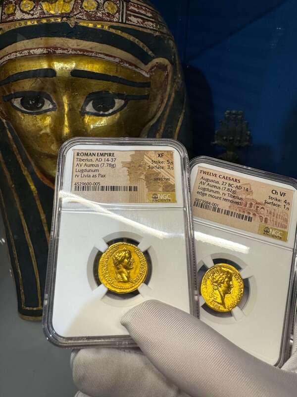 Roman Empire Tiberius "12 Caesar" 14-37AD NGC XF 5x3 21