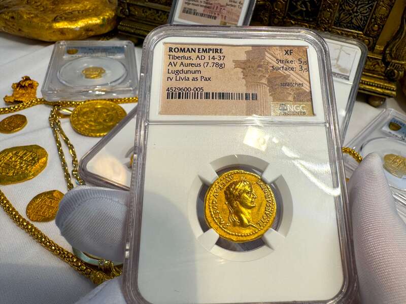 Roman Empire Tiberius "12 Caesar" 14-37AD NGC XF 5x3 7