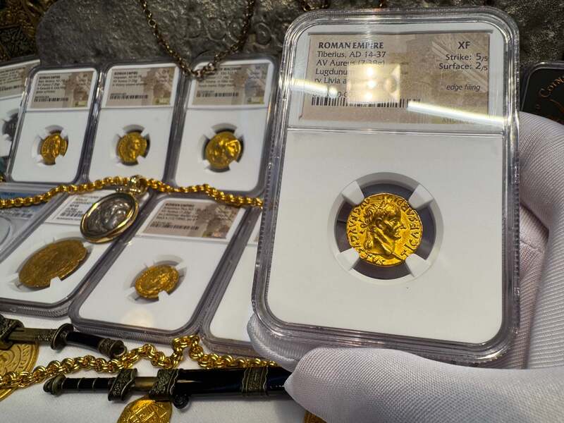 Roman Empire "Tiberius" Aureus NGC XF 5x2 14