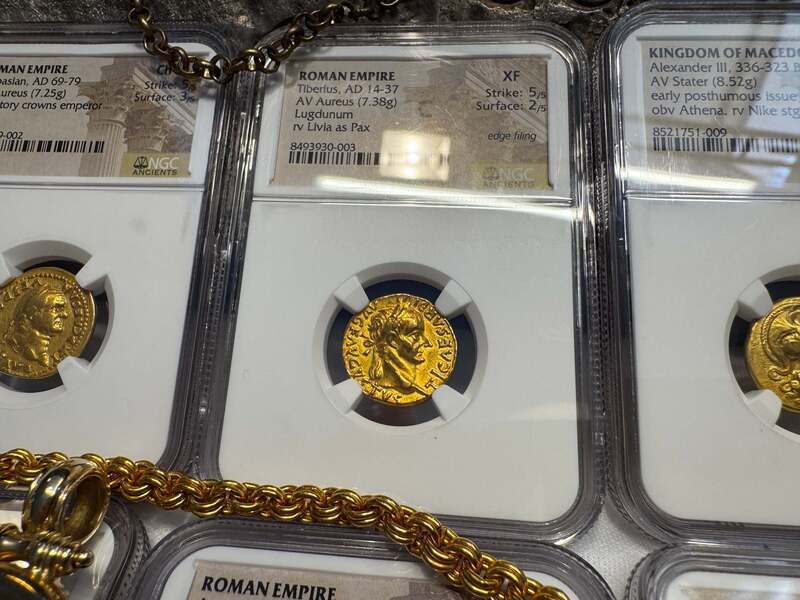 Roman Empire "Tiberius" Aureus NGC XF 5x2 32