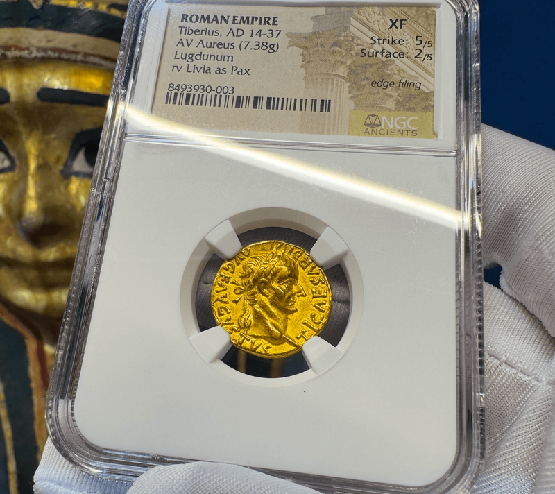 Roman Empire "Tiberius" Aureus NGC XF 5x2 29
