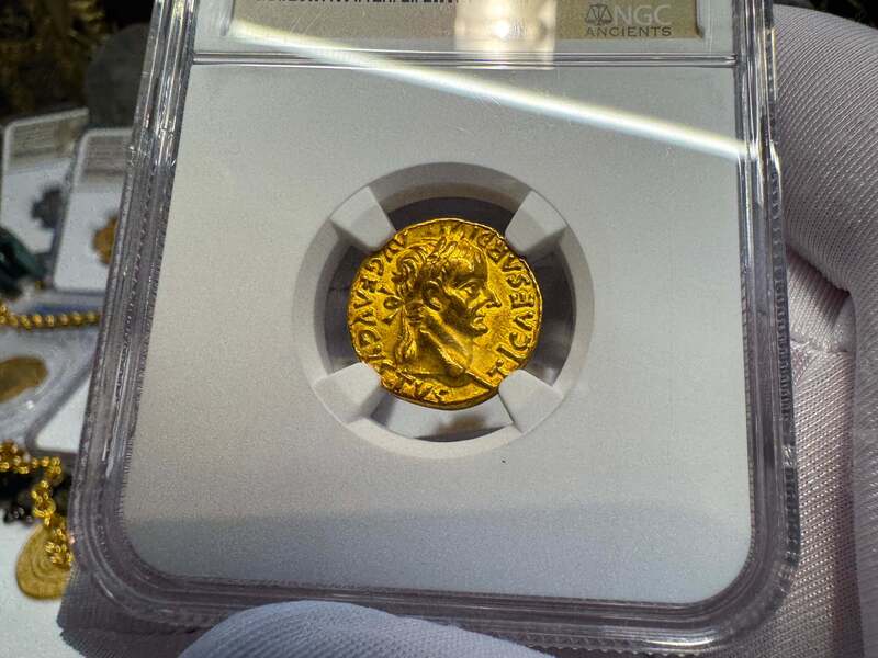 Roman Empire "Tiberius" Aureus NGC XF 5x2 41