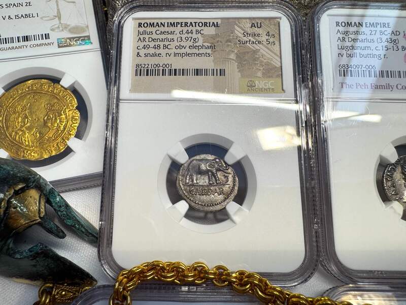 Roman Imperatorial "Caesar- Elephant" 43BC NGC AU 4x5 25