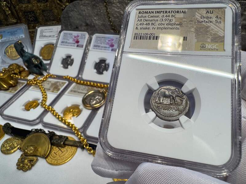 Roman Imperatorial "Caesar- Elephant" 43BC NGC AU 4x5 14