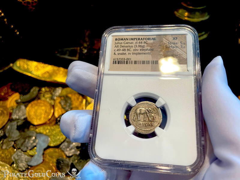 Roman Imperatorial  "Julius Caesar - Elephant"  NGC XF 5x3 2