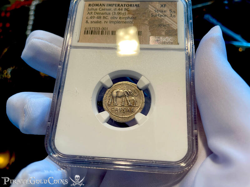 Roman Imperatorial  "Julius Caesar - Elephant"  NGC XF 5x3 4