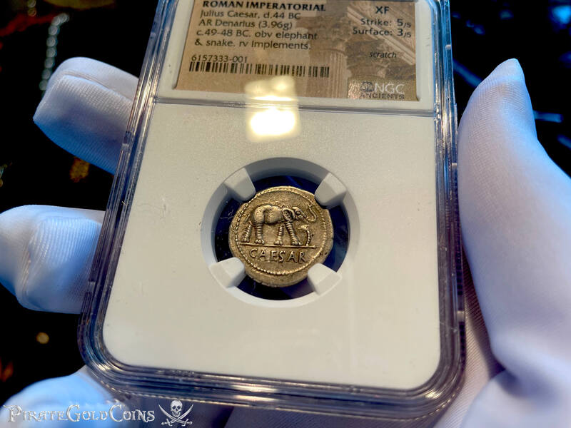 Roman Imperatorial  "Julius Caesar - Elephant"  NGC XF 5x3 5