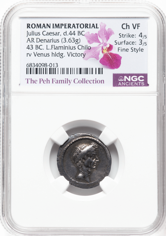 Roman Imperatorial "Julius Caesar" 43BC NGC ch VF 4x3 Fine Style 23