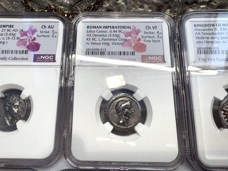 Roman Imperatorial "Julius Caesar" 43BC NGC ch VF 4x3 Fine Style 11