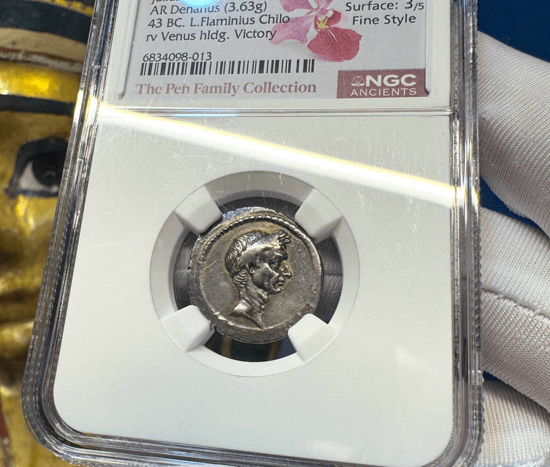 Roman Imperatorial "Julius Caesar" 43BC NGC ch VF 4x3 Fine Style 6