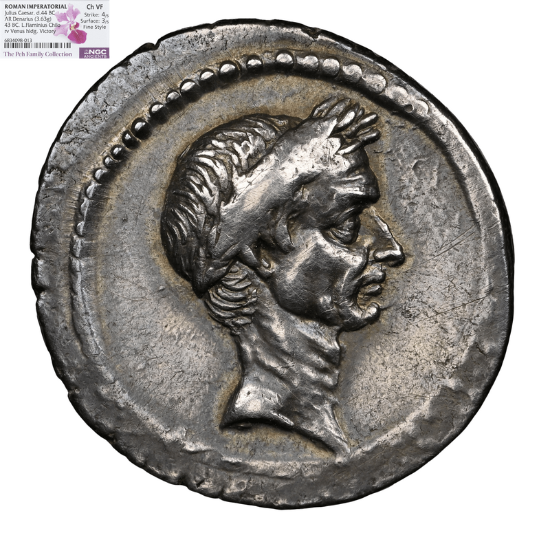 Roman Imperatorial "Julius Caesar" 43BC NGC ch VF 4x3 Fine Style 5