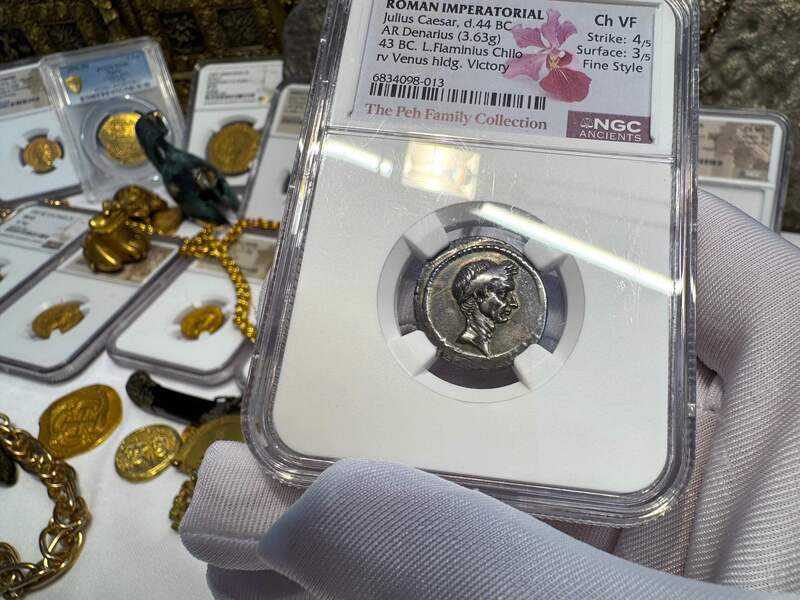 Roman Imperatorial "Julius Caesar" 43BC NGC ch VF 4x3 Fine Style 19