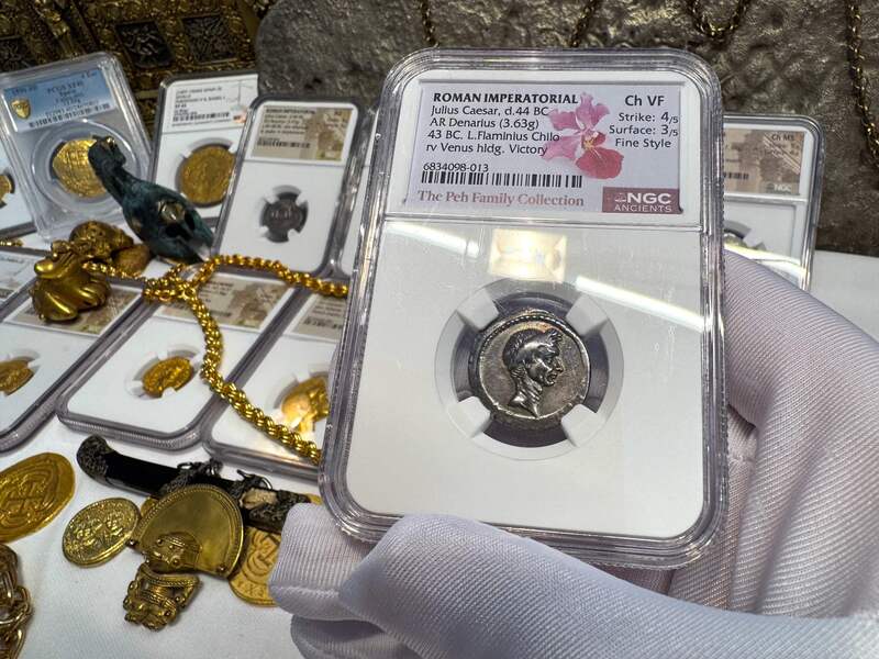 Roman Imperatorial "Julius Caesar" 43BC NGC ch VF 4x3 Fine Style 30