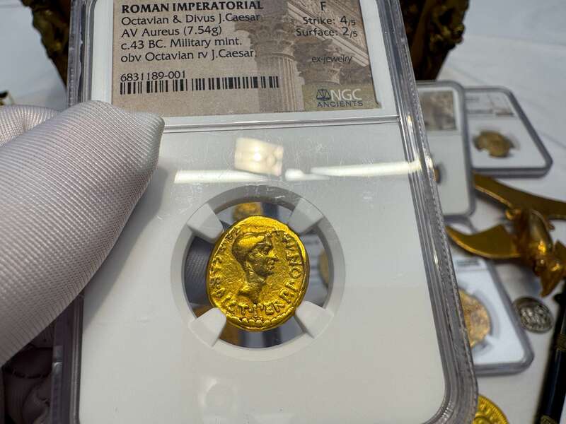 Roman Imperatorial "Octavian" 43AD NGC F 4x2 3