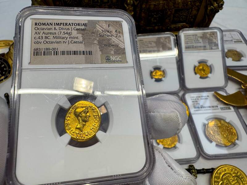 Roman Imperatorial "Octavian" 43AD NGC F 4x2 30
