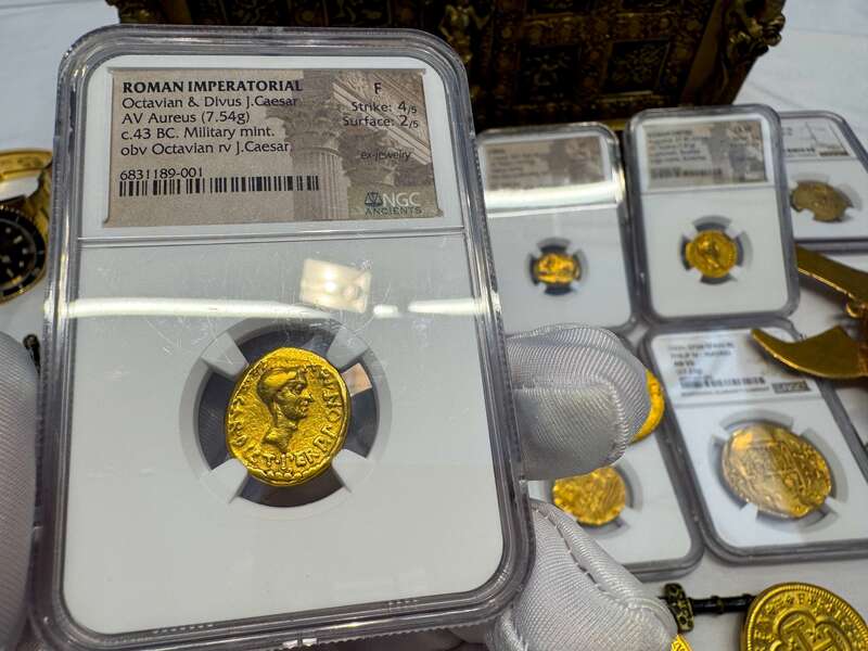 Roman Imperatorial "Octavian" 43AD NGC F 4x2 22