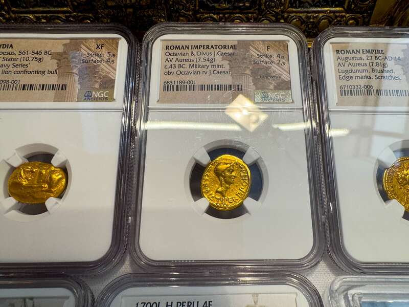 Roman Imperatorial "Octavian" 43AD NGC F 4x2 17