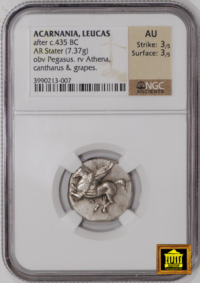 Acarnania, Leucas 435 BC "Pegasus" AR Stater Athena NGC AU 3x3 2
