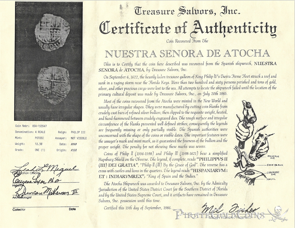 Bolivia 4 Reales Philip III from "Atocha 1622 Shipwreck" Grade 1 5