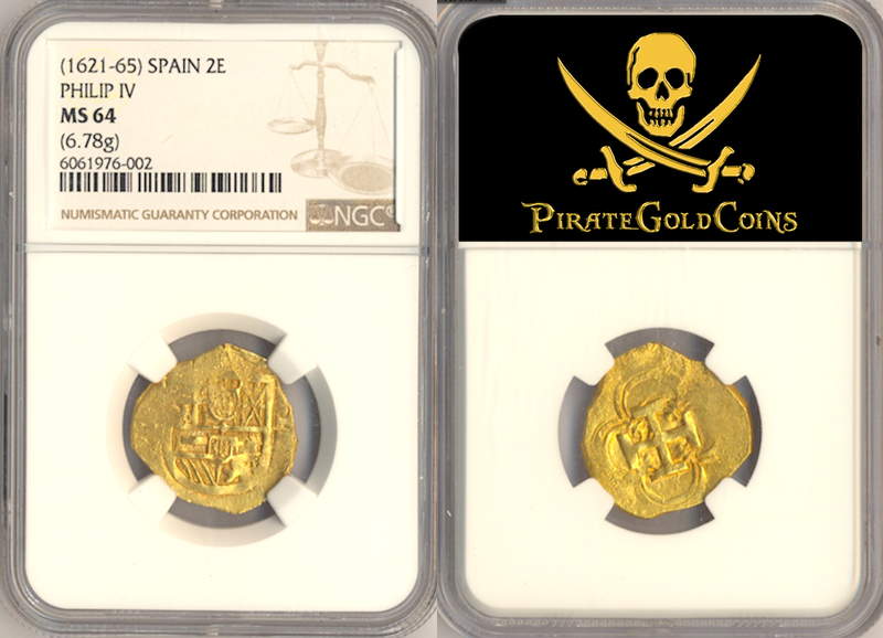 Spain 2 Escudos 1621-65 "Santa Margarita 1622 Shipwreck" NGC 64