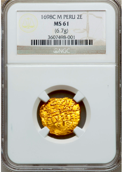 Peru 2 Escudos 1698 "1715 Plate Fleet Shipwreck" NGC 61 3
