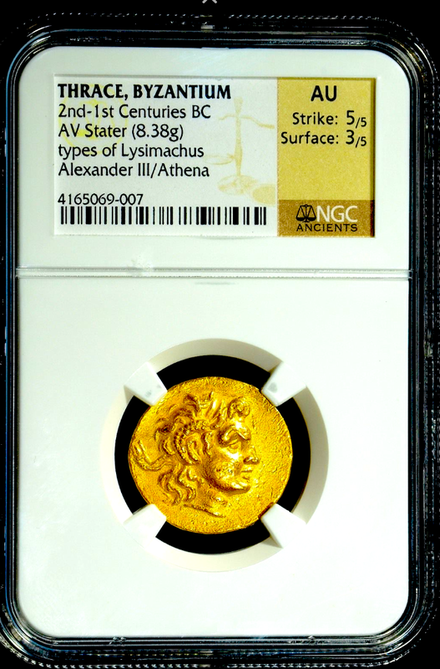 GREEK THRACE BYZANTIUM  200-100 B.C. NGC 5/5 – 3/5  AU!  ALEXANDER III AV STATER LYSIMACHUS ATHENA