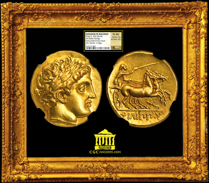 KINGDOM OF MACEDON (GREEK), "PHILIP II" 359-336 BC GOLD COIN "ALEXANDER III" ~ NGC CH AU 5 X 4 ~!