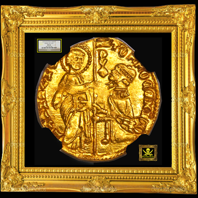 ITALY, VENICE 1414-23 DUCAT  GOLD COIN “FINEST KNOWN” we know of! JESUS - BOOK OF GOSPELS ~ NGC 66 ~ 4