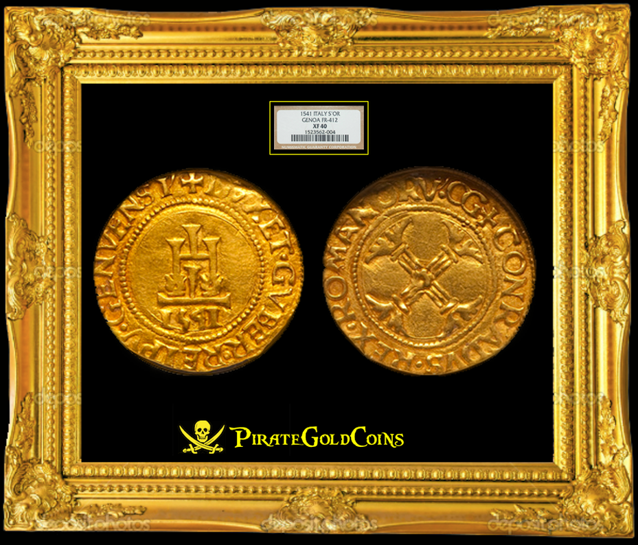 Italy, Genoa 1541 "Full Date" Gold Scudo D'Oro NGC 40! Most Undated!