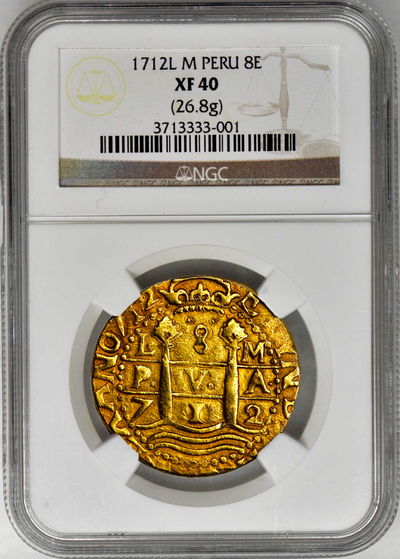 Peru 8 Escudos 1712 "1715 Plate Fleet" NGC 40 Full Double Date 6