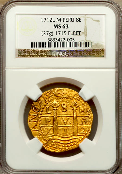 Peru 8 Escudos 1712 "Full Double Date" NGC 63 Finest Known 2
