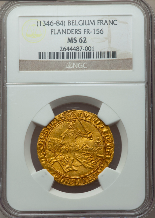 BELGIUM 1346-84 "KNIGHT RIDER" GOLD FRANC A' CHEVAL FLANDERS ~ NGC 62 ~