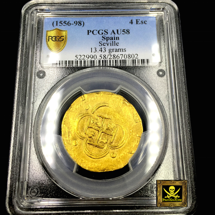 Spain 4 Escudos "King Philip II" 21556-98 PCGS 58
