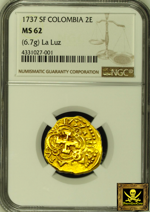 Colombia 2 Escudos "La Luz Shipwreck" 1739 "Dated" NGC 62