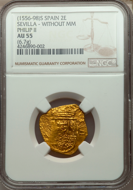 Spain 2 Escudos 1556-98 "Seville Mint" NGC 55