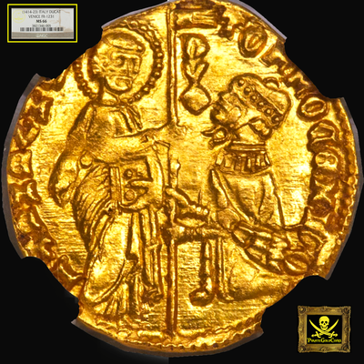 ITALY, VENICE 1414-23 DUCAT  GOLD COIN “FINEST KNOWN” we know of! JESUS - BOOK OF GOSPELS ~ NGC 66 ~ 8