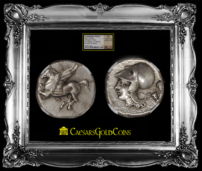 Acarnania, Leucas 435 BC "Pegasus" AR Stater Athena NGC AU 3x3 3