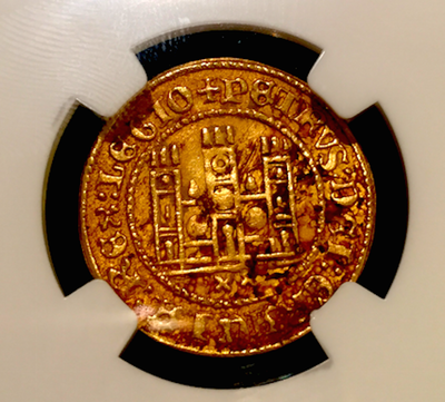 SPAIN 1350  DOBLA "KING PEDRO I (PETER)" SEVILLE MINT  NGC 50 ! 8