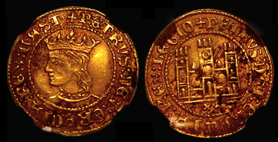 SPAIN 1350  DOBLA "KING PEDRO I (PETER)" SEVILLE MINT  NGC 50 ! 10