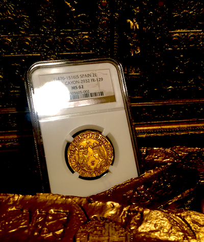 Spain 1476-1516 2 Excellentes Columbus Coin- Marco Polo ~ NGC 62 ~ Mint State! 9