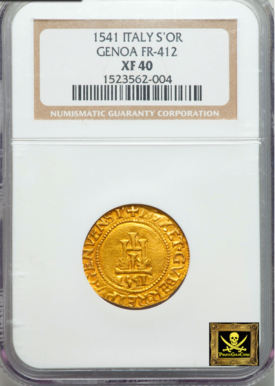 Italy, Genoa 1541 "Full Date" Gold Scudo D'Oro NGC 40! Most Undated! 2