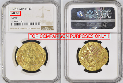 Peru 8 Escudos 1725 "Luis I" PCGS 45 Finest of Only 1 Known 6