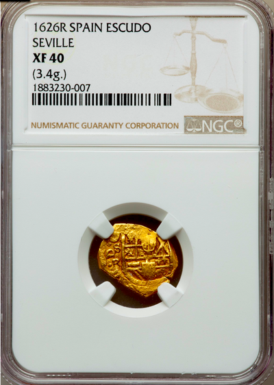 Spain  1 Escudo  1626  "Fully Dated- Atocha Era"  NGC 40  Gold Doubloon 10