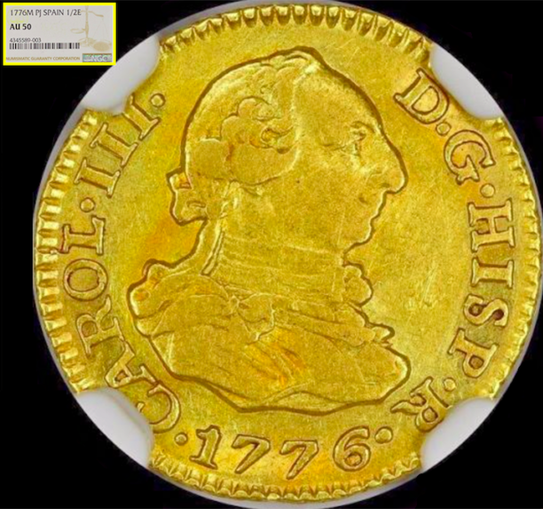 Spain  1/2 Escudo  1776  "Charles - Only 12 Known"  NGC 50