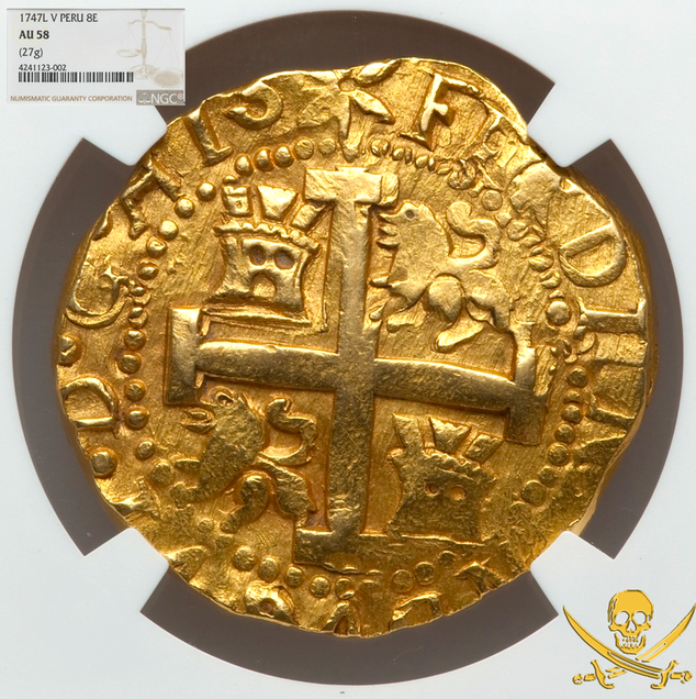Peru  8 Escudos  1747  "Likely La Luz"  NGC 58