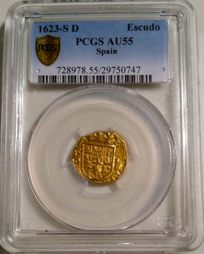Spain  1 Escudo  1623  "DATED! - Incredible Centering"  PCGS 55 3