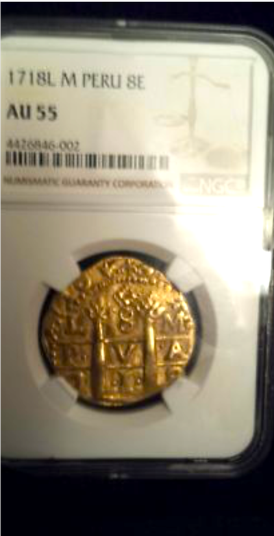 Peru 8 Escudos 1718 "Likely Loosdrecht Shipwreck" NGC 55 Treasure Coin 4