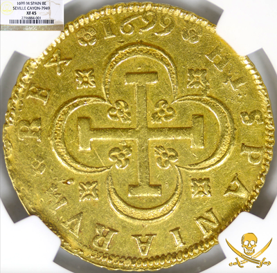 Spain  8 Escudos  1699  "Only 3 Known! Charles II"  NGC 45 9