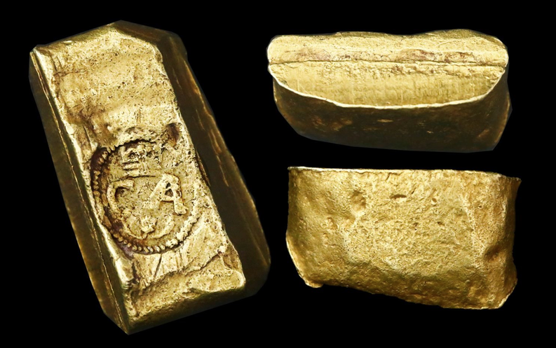 Gold Bar Cut Crowned Charles Tax Stamp Spain Treasure Shipwreck Era